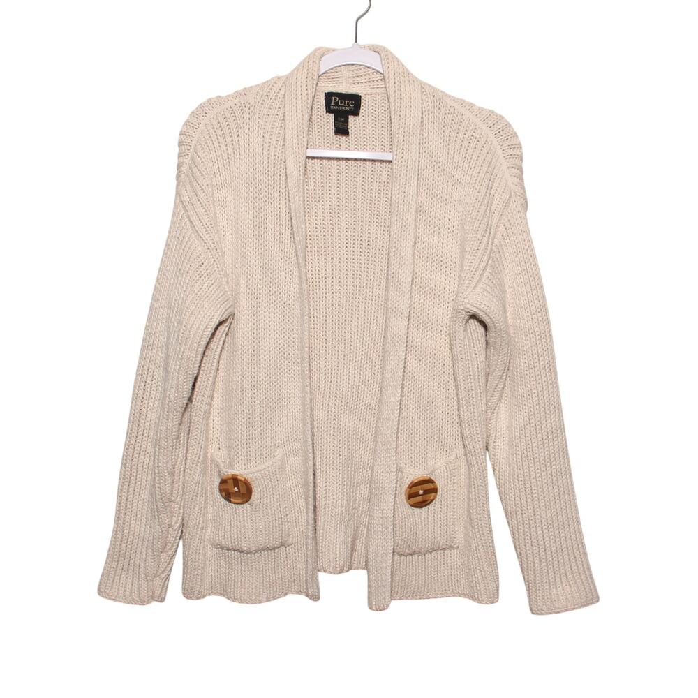 PURE Handknit Cotton Chunky Open front Cardigan Sweater Size Small/Medium